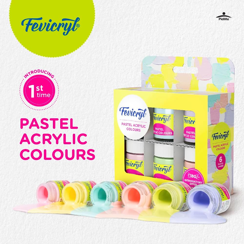 Fevicryl Multi Surface Pastel Acrylic Colours Kit 6 Shades X 15Ml | Ideal For Wood, Glass, Canvas, Metal, Plastic, Mould It | For Hobbyists, Artists, Diy Art And Craft. 