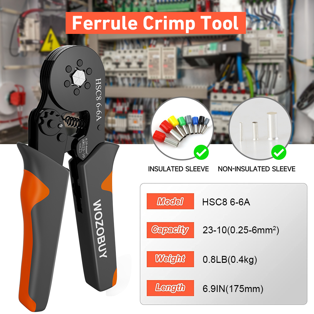 Ferrule Crimping Tool or Tool Kit,HSC8 6-6A/6-4A Ratchet Mini Electrical Clamp,for Tubular Terminal,WOZOBUY Brand Hardware Tool. 