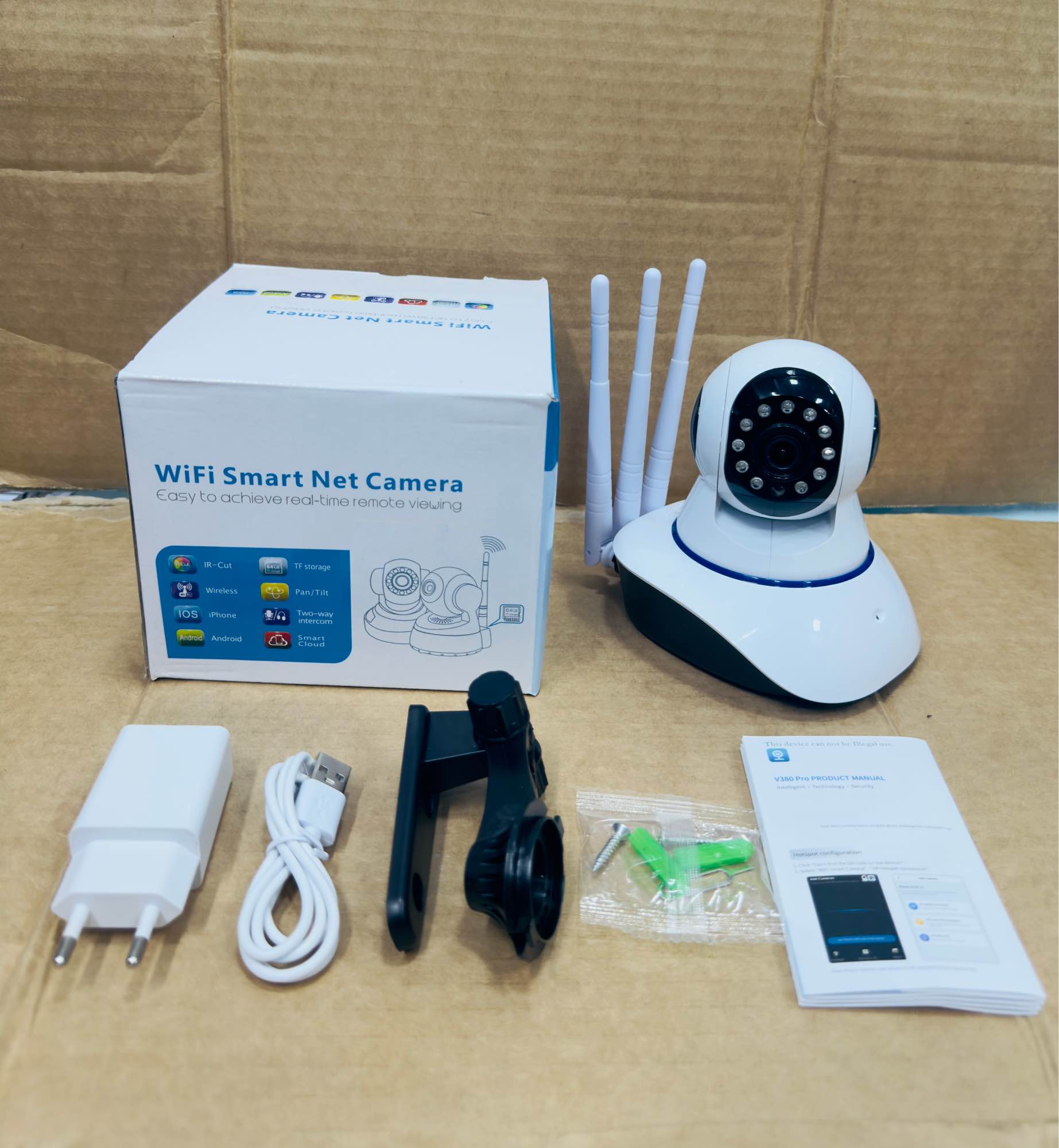 V380 PRO Q5 2MP HD 1080P WIFI IP Camera Night Vision 2 Way Audio 360 Degree Robotic 3 Antenna Camera With Land Port. 