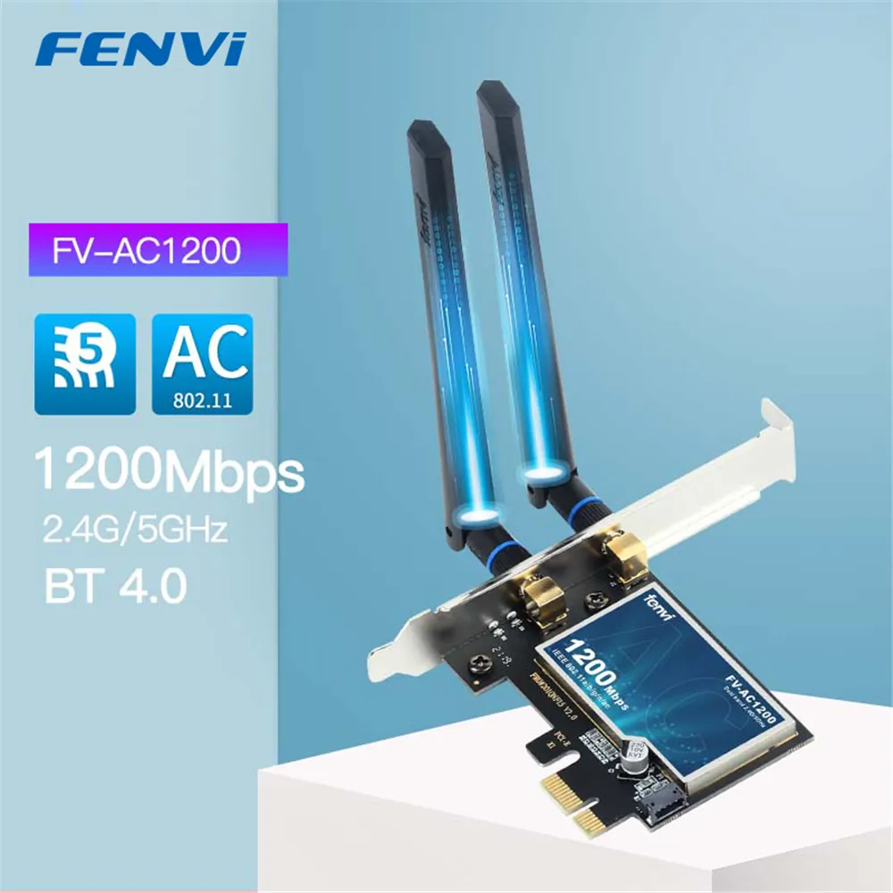 FENVI 1200Mbps Wireless WiFi Card PCIE Adapter FV-AC1200 Dual Band 2.4Ghz/5Ghz 802.11AC For Bluetooth4.0 WiFi Adapter Win7/10/11. 