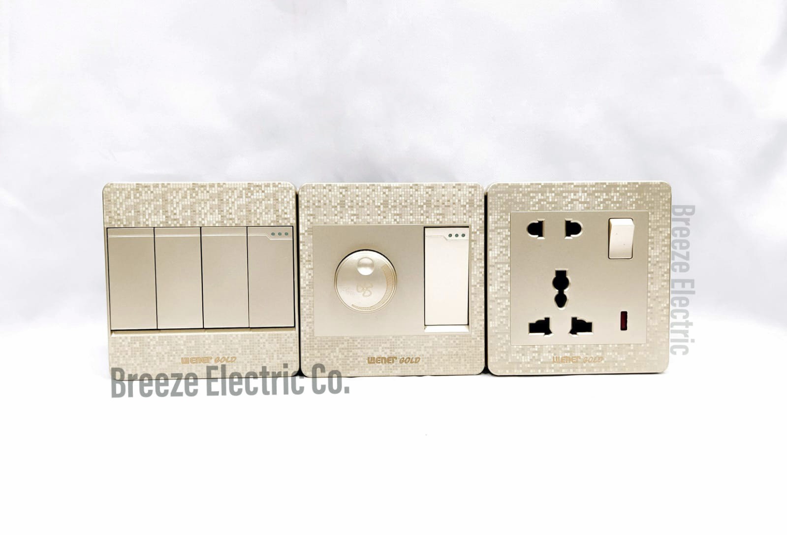 Wener Gang Switch Standard Value Pack: 4 Gang+ Fan Dimmer+13A 5 pin Multi Socket+3 gang Plastic Back Cover.. 