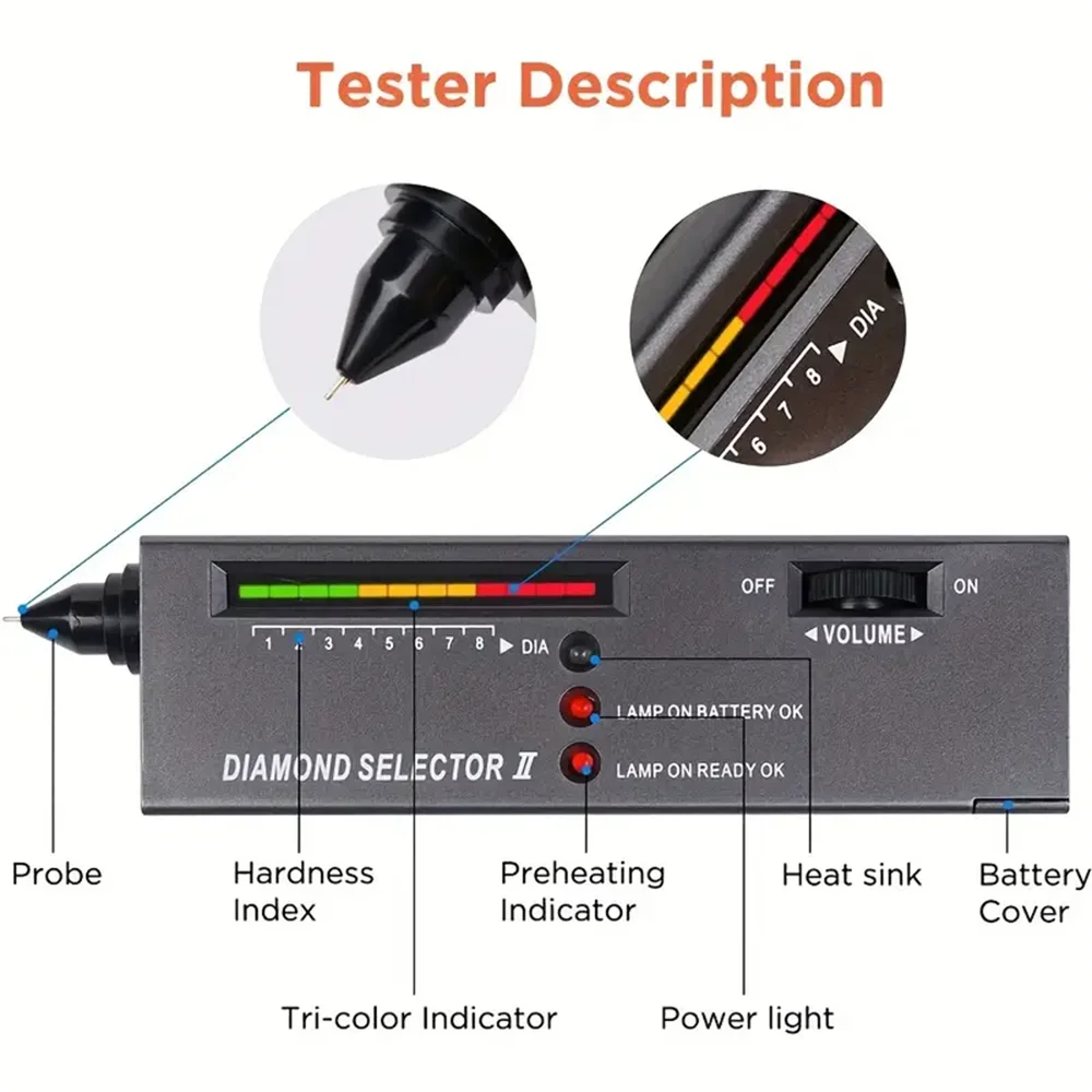 Diamond Tester Portable Gemstone Selector Tool LED Indicator Accurate Reliable Jewelry Test Tool For Jewelry Jade Ruby. 
