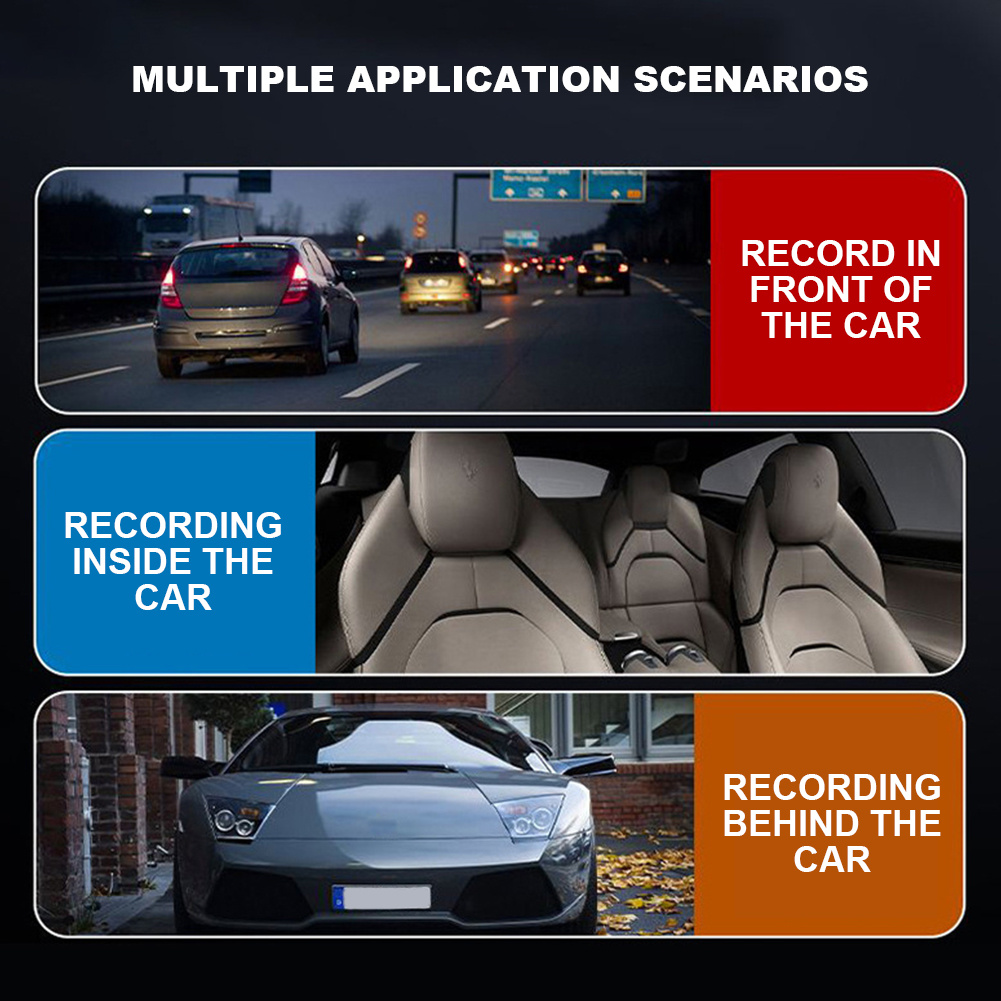 3 Channel Dash Cam 2 Lens Car Dvr Video Recorder with WiFi Black Box Dual Lens DVR with Rear View Camera 24H Parking Monitor. 