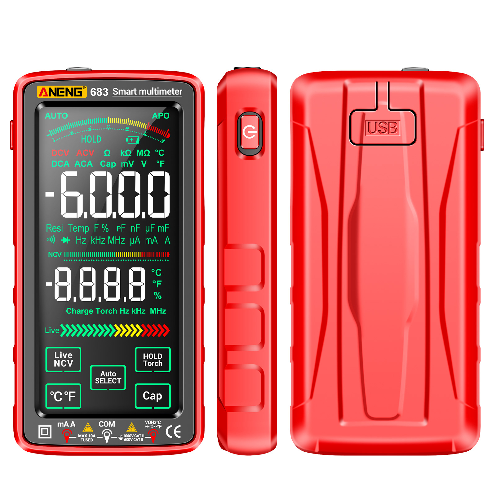 ANENG 683 6000 Counts Large Touch Screen Digital Multimeter Smart Anti-burn Rechargeable Universal Meter Reverse Display Tester. 