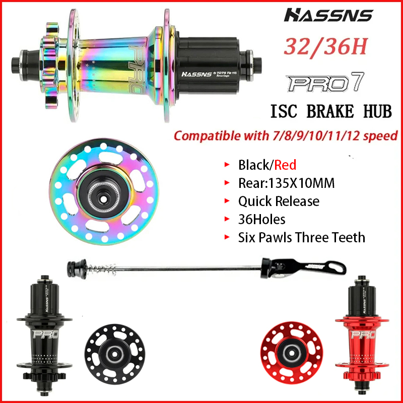 HASSNS Pro 7 36h Rear Hub Bearing 36Holes Freehub MTB Bike Four Palin 32H Rear Hub for 7-12 Speed Noisy Cube Bicycle 6 Pawl Hubs. 
