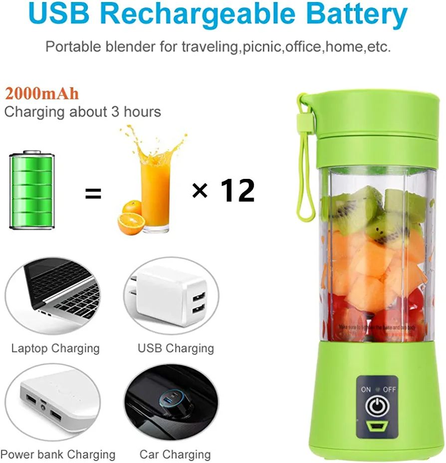 Portable Blender, Personal Size Blender Shakes and Smoothies, Mini Juicer Cup USB Rechargeable, Handheld Travel Blender Fruit Mixer. 
