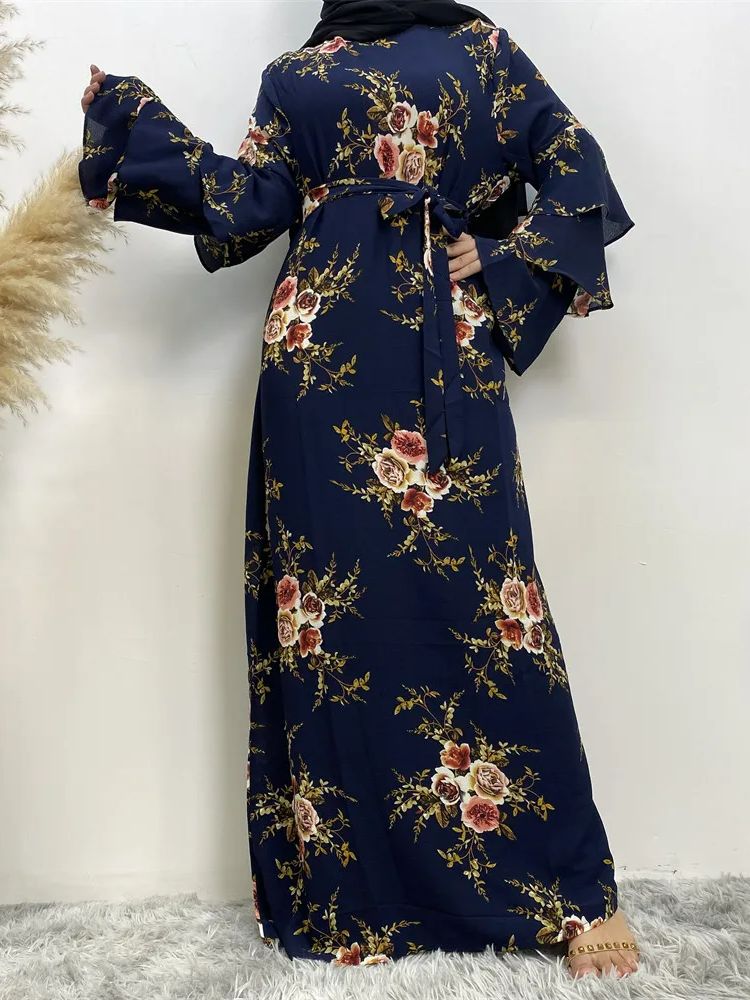 Muslim plus-size fashion hot new Arab Dubai women's clothing Islamic women's print robe dress Saudi Malaysia long sleeve elegant. 