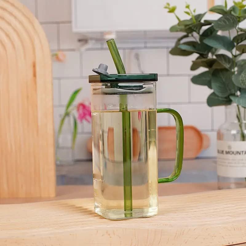 Premium-Square Mason Jar 400ml - Elegant Glass Container for Storage, Preservation and Decor, Airtight Lid, Versatile and Stylish Jar,Milkshake, Coffee & Juice Jar with Straw (Set of 1)