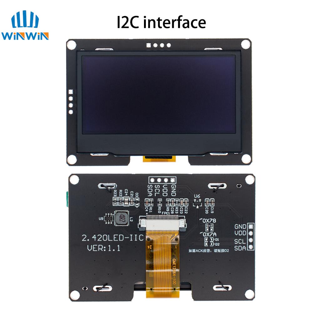 2.4" 2.42 Inch 128x64 OLED LCD Display Module SSD1309 12864 7 Pin SPI/IIC I2C Serial Interface for Arduino UNO R3 C51. 