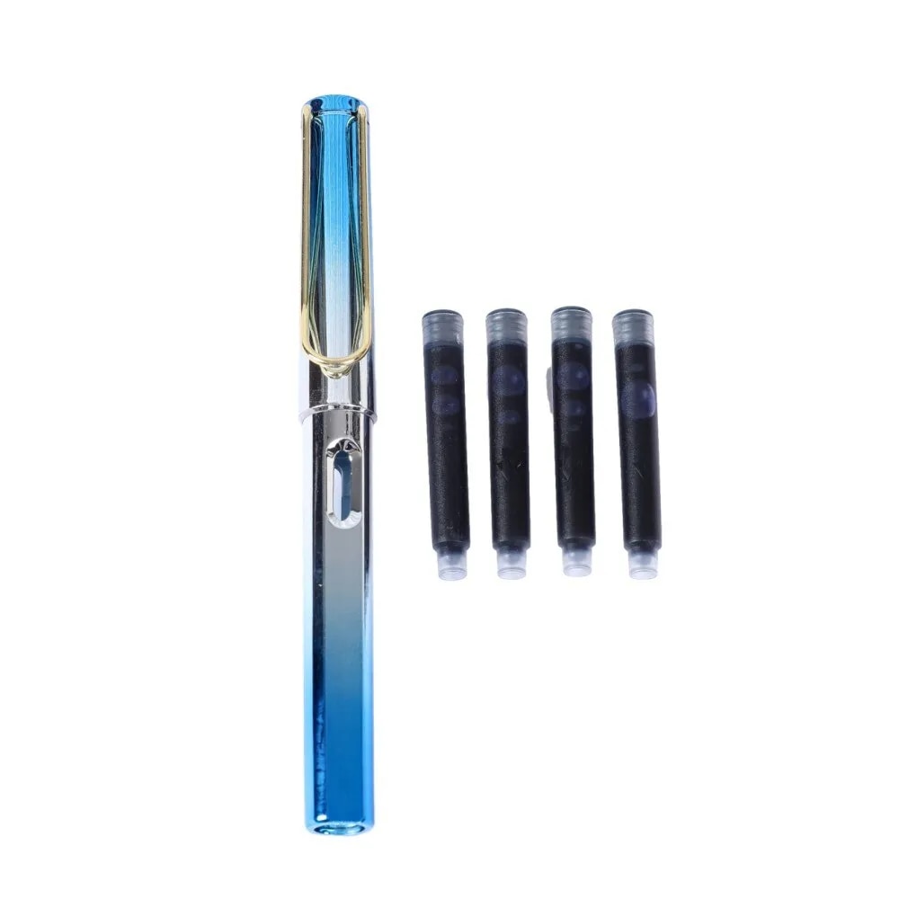 1 Pce Fountain Pen with 4 Replacable Black Ink Set EF 0.5MM Nib Writing Pens Fashion Gradient Color School Office Supplies. 