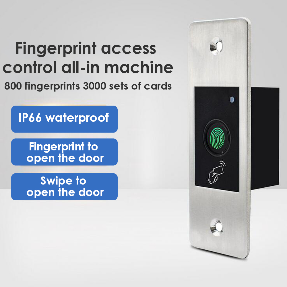 lP66 Waterproof Metal Embedded Access Control Machine RFID 125KHZ Induction Fingerprint Access Control All-in Machine. 