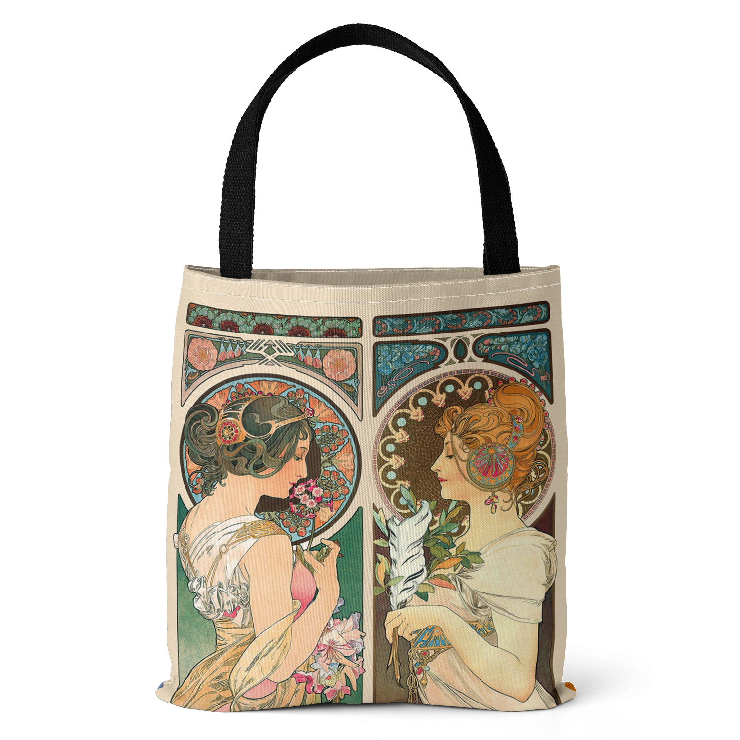Mucha Series Digital Printed Canvas Bag Open Tote Bag Handbag Retro Canvas Shopping Bag. 