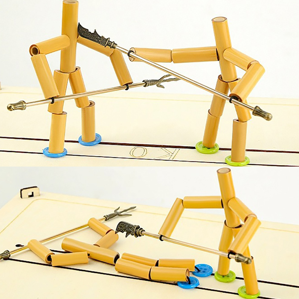 DIY Small Bamboo Man Two Player Battle Fun Interactive Party Games Educational Toy Desktop Thread Puppet Games Competition. 