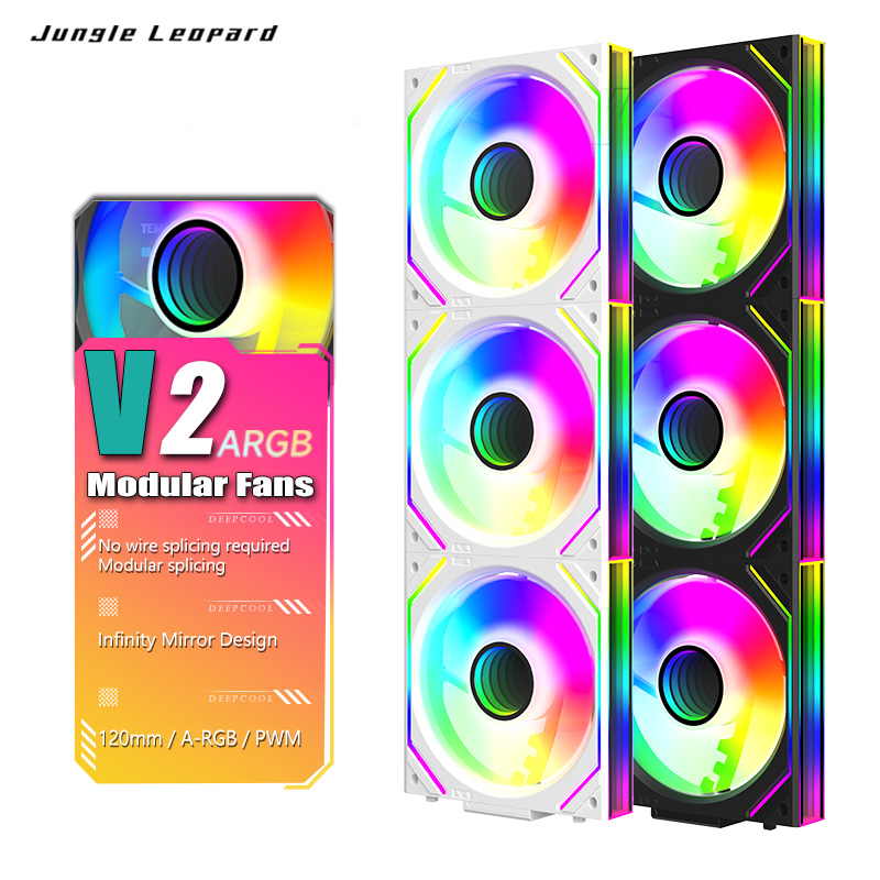 Jungle Leopard V2 Case Fan Magic Block Free Splicing 120mm PC Computer 3PIN Radiator Cooler 12V Chassis Fan 5V ARGB Divine Light. 