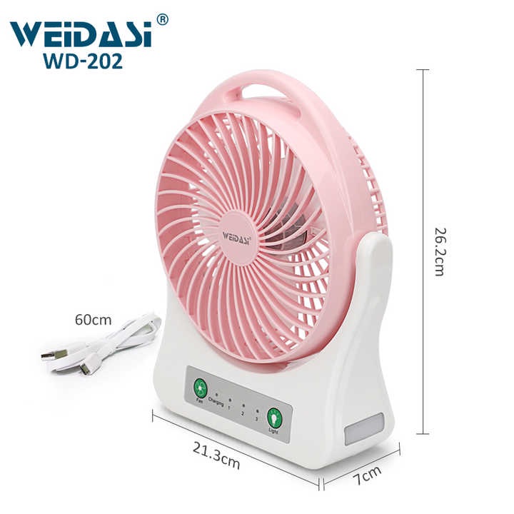 Rechargeable Fan Weidasi 3 speed control usb table fan 7.5″ Rechargeable Fan portable mini hand rechargeable fan with light Li-ion Battary(18650) Desk Table Fan. 