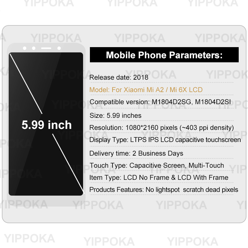 Choice For Xiaomi MiA2 LCD Display Touch Screen Digitizer Assembly For Mi 6X LCD Screen M1804D2SG M1804D2SI Replacement Parts. 