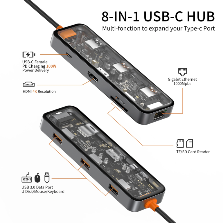 WiWU Cyber Multifunctional 8-in-1 Type C Hub Docking Station (CB008)