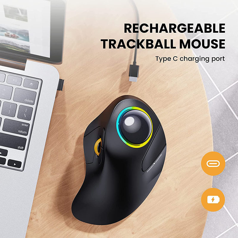 SeenDa Bluetooth RGB Trackball Mouse 2.4GHz Wireless Finger Control Rechargeable Ergonomic Backlit Rollerball Mice for Mac iPad. 