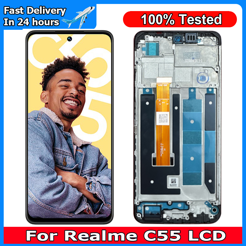 Screen With Frame For Realme C55 RMX3710 LCD Display Touch  Pantalla Digiziter Assembly Screen Replacement For Realme C55 LCD