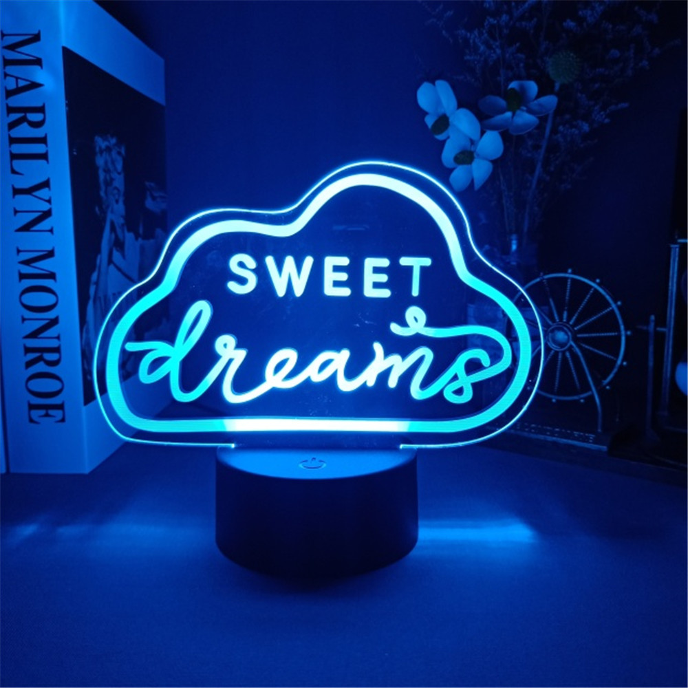 3D LED Night Light Room Decor Good Vibes Dream Open Hello Flash Neon Sign Table Lamp for Home Party Wedding Decor 7/16 Colors. 