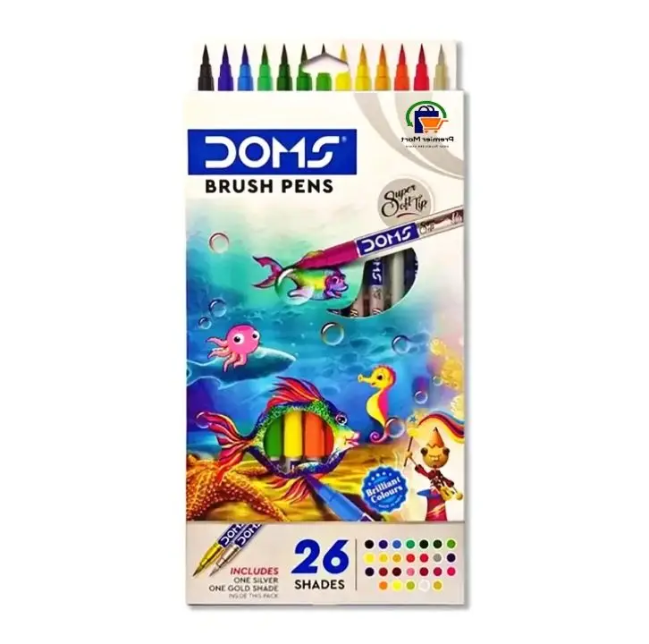 DOMS Non-Toxic Brush Pen in Cardboard Box (14 Assorted Shades x 1 Set)