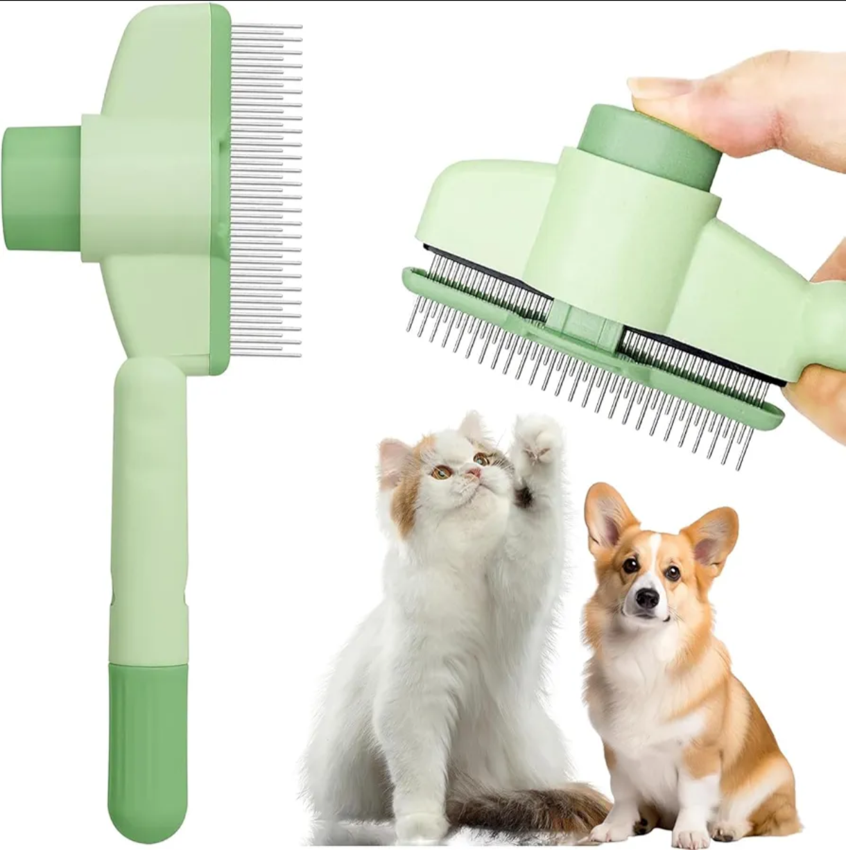 Cat Comb with Release Button, Cat Brush for Short or Long Haired Cats, Cat Grooming Comb for Removing Tangles and Knots