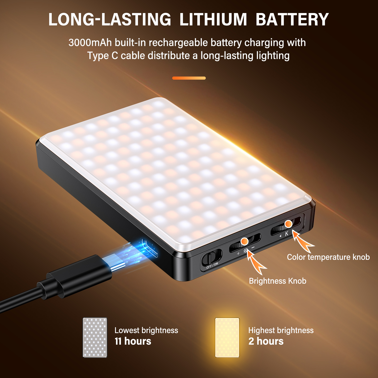 ST-120 LED Video Light Fill Light Rechargeable 3000 MAh Ajusted 3 Light Modes CRI95 Portable Mini Selfie Light 2500-9000K. 