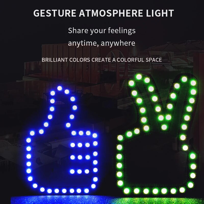 Upgraded Colorful Color USB Gesture Light Car Finger Light Remote Control Atmosphere Light Hand Lamp Sticker Middle Finger Gest. 