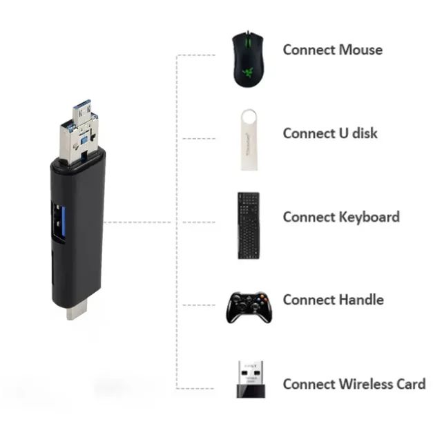 5 in 1 Multifunction Converter OTG Usb 2.0 Type C/Usb /Micro Usb/Tf/SD Memory Card Reader OTG Card Reader Adapter Mobile Phone Accessories. 