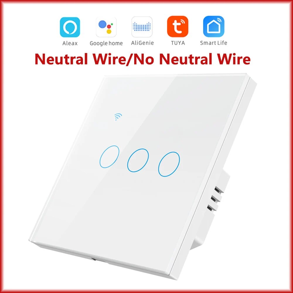 Smart Switch EU WiFi Smartlife Neutral Wire/No Neutral Wire Touch Light Switch 220V Works With Alexa Google Home 1/2/3/4 Gang. 