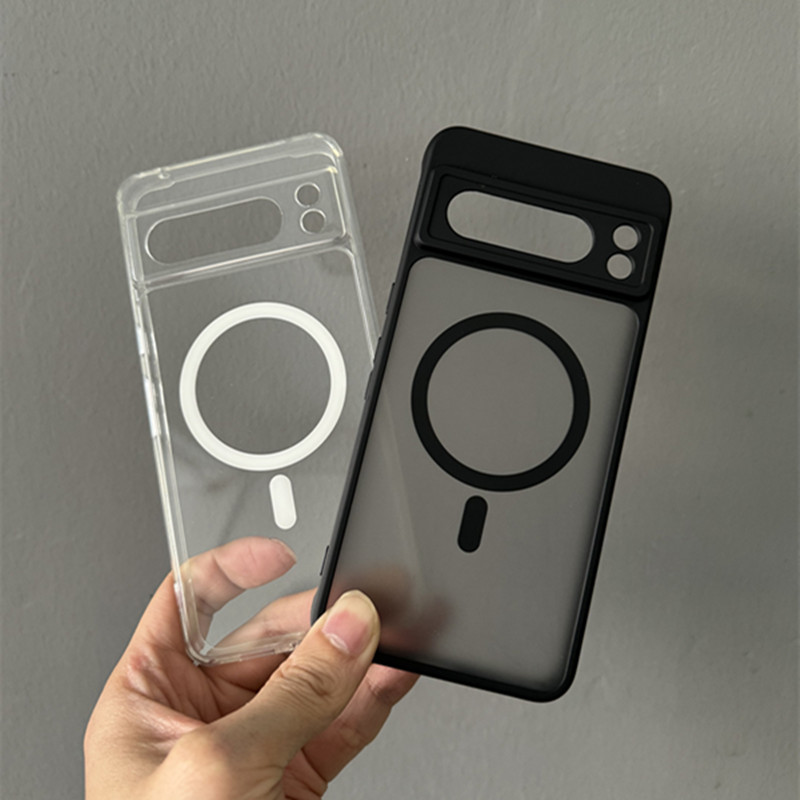 Transparent Shockproof PC+TPU Magsafe Case For Google Pixel 9 Pro XL 8 Pro 8a Frosted Magnetic Wireless Charging Phone Cover