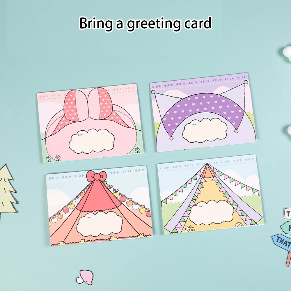 Sanrio Message Card With Envelope Closure Sticker Kuromi Mymelody Cinnamoroll Hellokitty Birthday Greeting Cards Girl Gifts. 