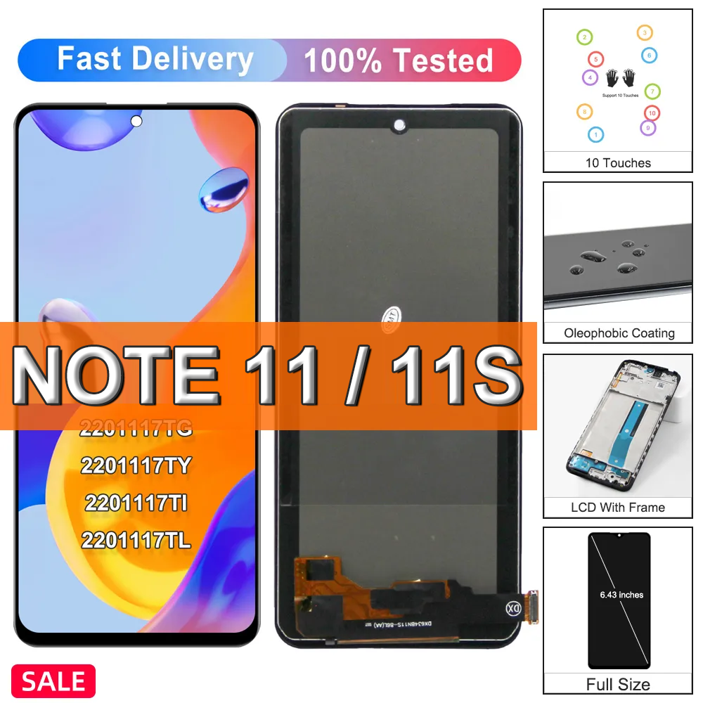 6.43" For Xiaomi Redmi Note 11 2201117TG LCD Display Touch Screen Digitizer Assembly For Redmi Note 11 2201117SG Screen +Frame