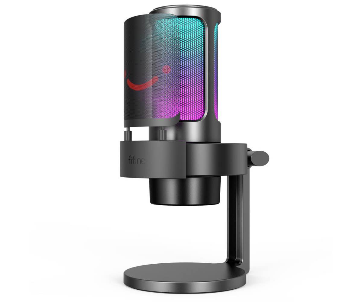 FIFINE AmpliGame A8 Gaming Microphone, USB PC Mic for Streaming, Podcasts, Recording, Condenser Computer Desktop Mic on Mac/PS4/PS5, with RGB Control, Mute Touch, Headphone Jack, Pop Filter, Stand