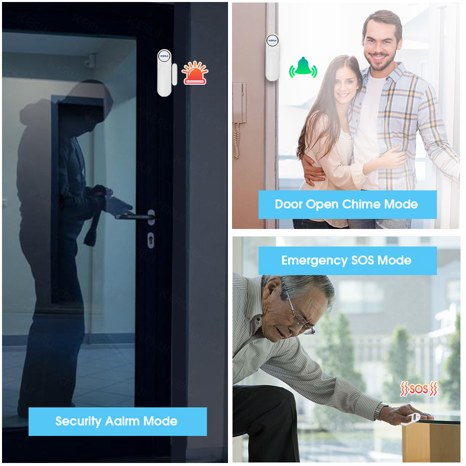 KERUI Wireless Door/Windows Sensor Alarm 300ft 120dB Anti-Theft Smart Remote Control For Kids Cabinet Safety Home Security. 