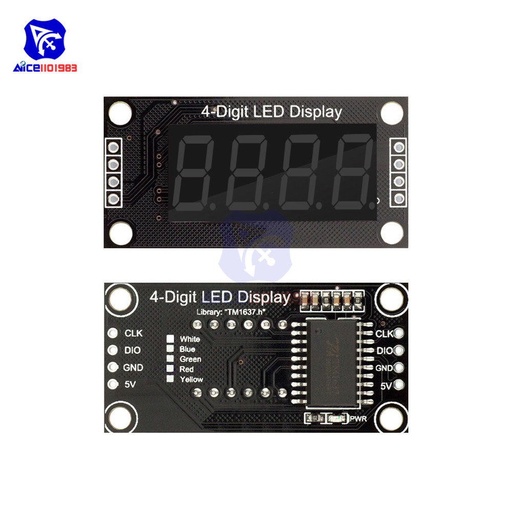 TM1637 0.36" 4 Bit LED Digital Tube Display 7 Segments Red Green Blue Yellow White LED Module Board with Pin for Arduino. 