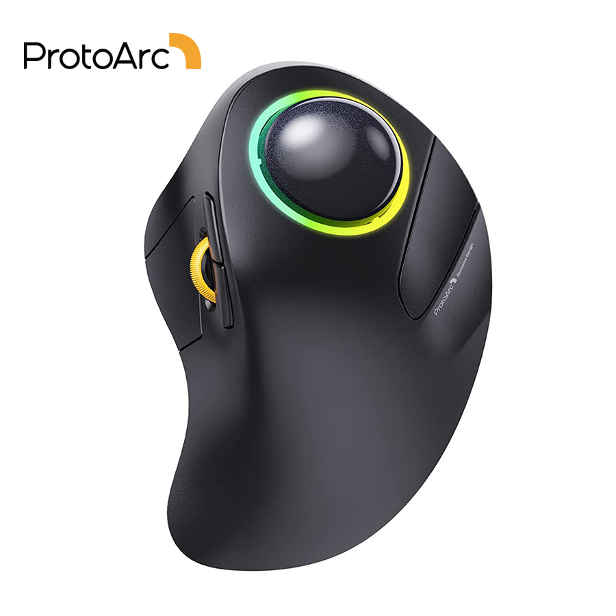 ProtoArc Wireless Index Finger Trackball Mouse Rechargeable RGB Rollerball BT 2.4g Mice for Computer Laptop 3 Device Connection. 