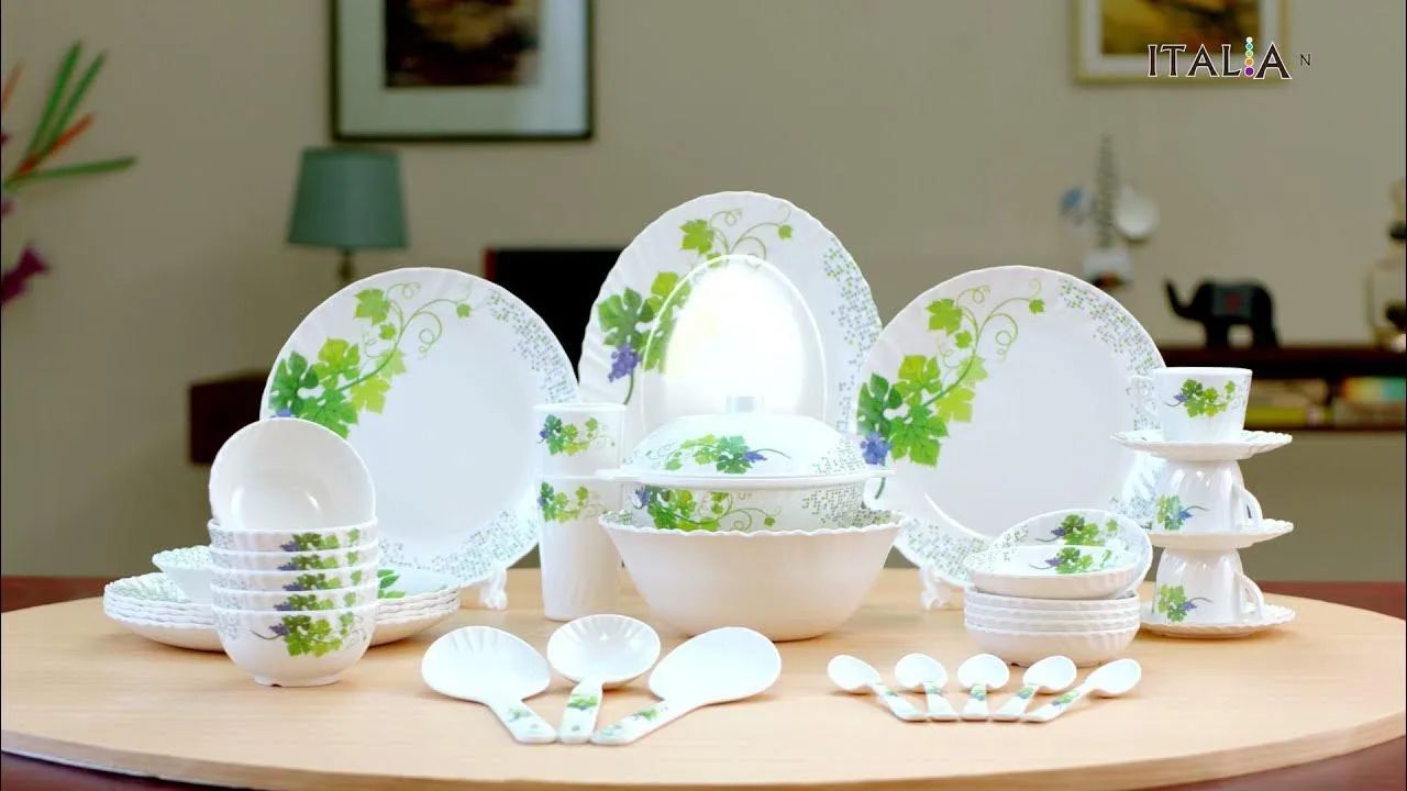 Italiano Melamine Snodrop 52 Piece Crazie Dinner Set - Different Colors - Elevate Your Dining Experience - Easy To Use and Clean. 