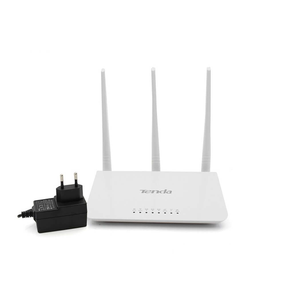 Tenda F3 wifi router has 300 mbps wireless speed, 3x 5dBi external antenna, WPS / reset button, support WPA / WPA2 / WPA-PSK/WPA2-PSK security mechanism to enhance security level, 2.4GHz frequency, DHCP server support, DC 9V 600mA. 
