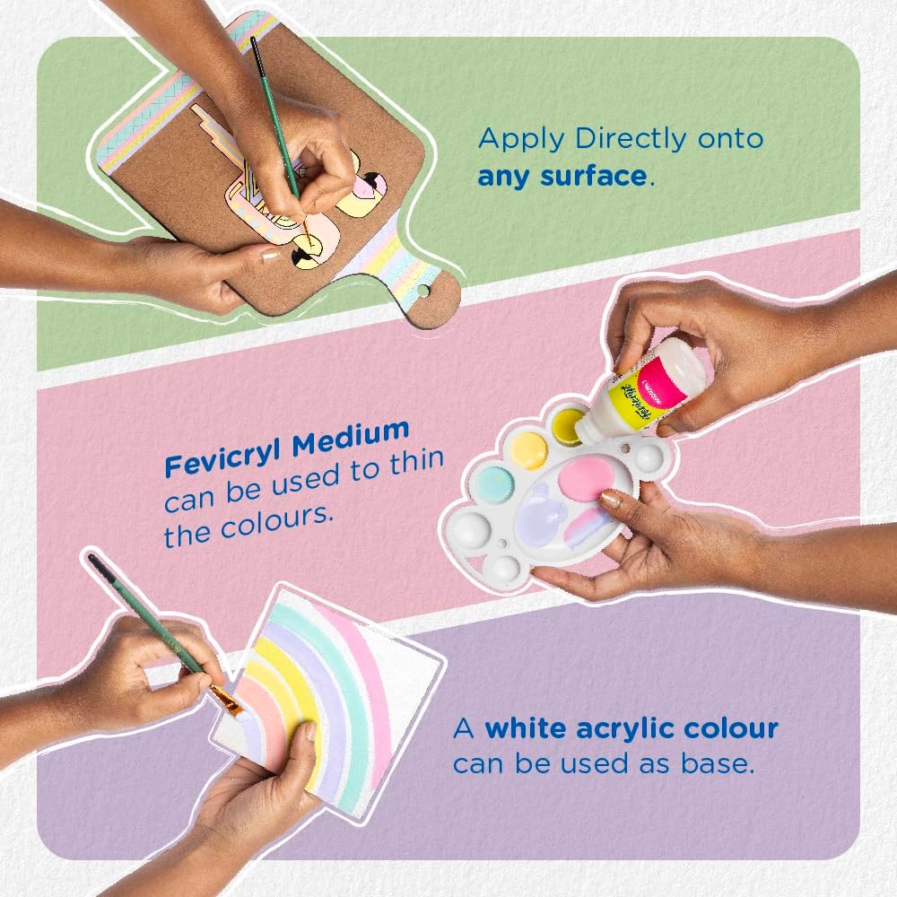 Fevicryl Multi Surface Pastel Acrylic Colours Kit 6 Shades X 15Ml | Ideal For Wood, Glass, Canvas, Metal, Plastic, Mould It | For Hobbyists, Artists, Diy Art And Craft. 