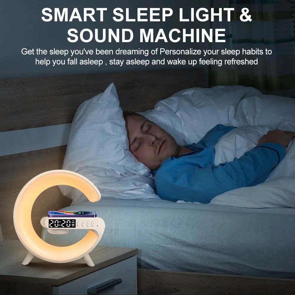 Smart G Lamp Bluetooth Speaker Wireless Charger RGB Alarm Clock Night Light. 