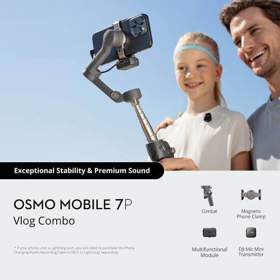 DJI Osmo Mobile 7P Gimbal Stabilizer for iPhone, Android, Native Tracking, Lighting, 3-Axis Phone Gimbal, Quick Launch, One-Tap Edit, Built-in Extension Rod & Tripod, 10hrs Use, Phone Charging. 