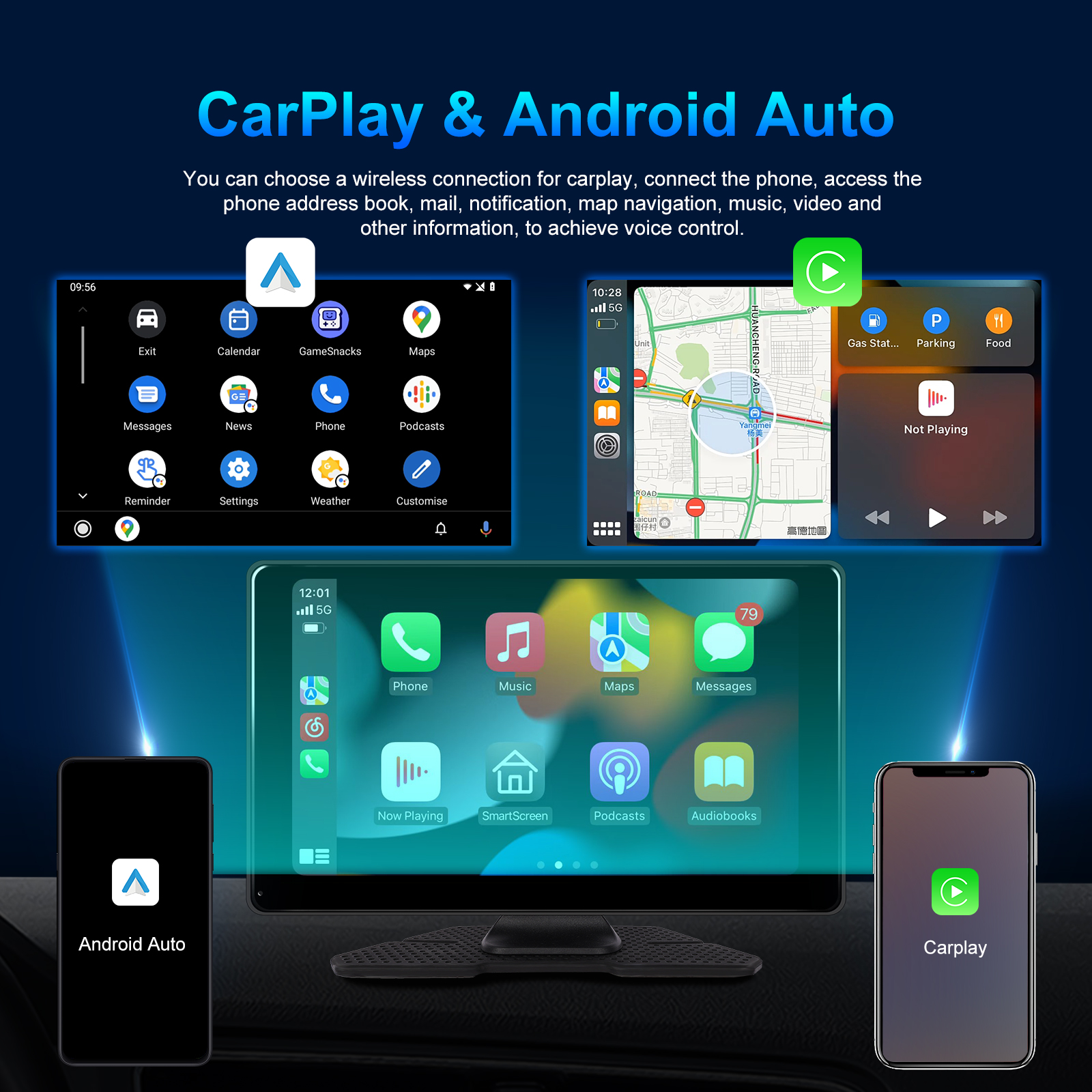 Podofo Android 10 CarPlay Car Video Player 9 " Suppport Rear Camera Supports Navigation Android Auto Apple Airplay Dashbord DVR. 