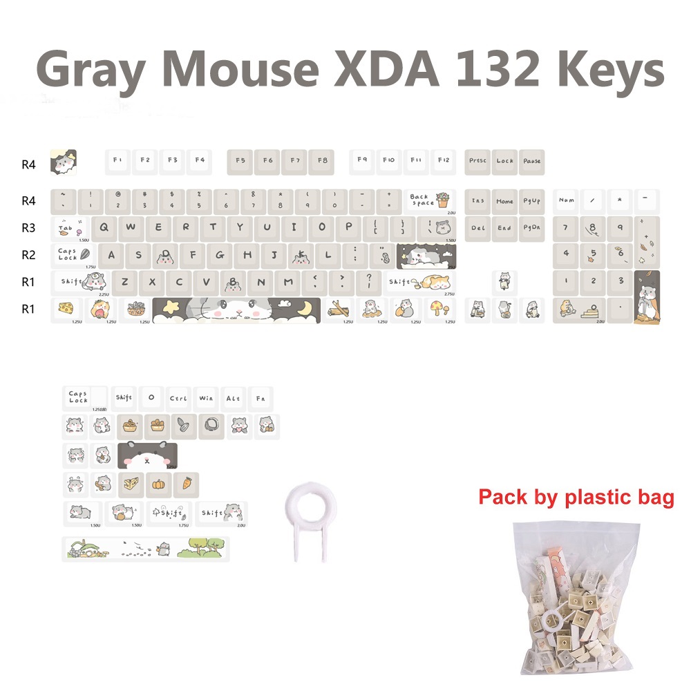 132 keys Cute Mouse Cartoon Theme Keycaps XDA Profile Key caps English for 61/64/68/84/87/96/98/104 Mechanical Keyboard Keycaps. 