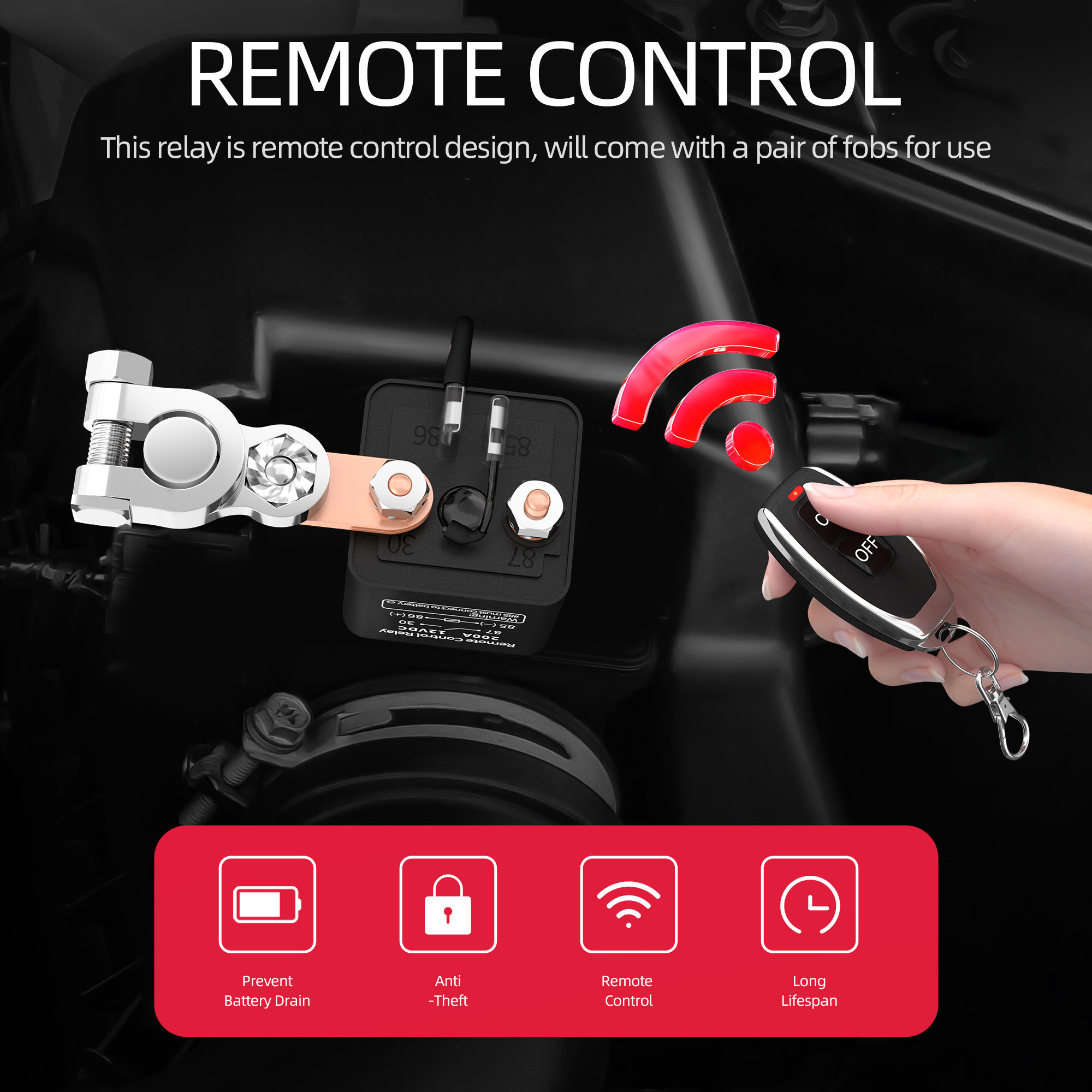 DaierTek Battery Switch Relay 12V Remote Control Battery Disconnect Cut Off Isolator Switch Anti-Theft with Remote ControlSwitch. 
