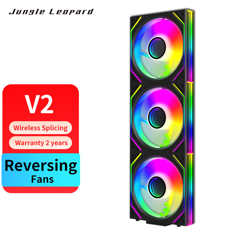 Jungle Leopard V2 Case Fan Magic Block Free Splicing 120mm PC Computer 3PIN Radiator Cooler 12V Chassis Fan 5V ARGB Divine Light. 