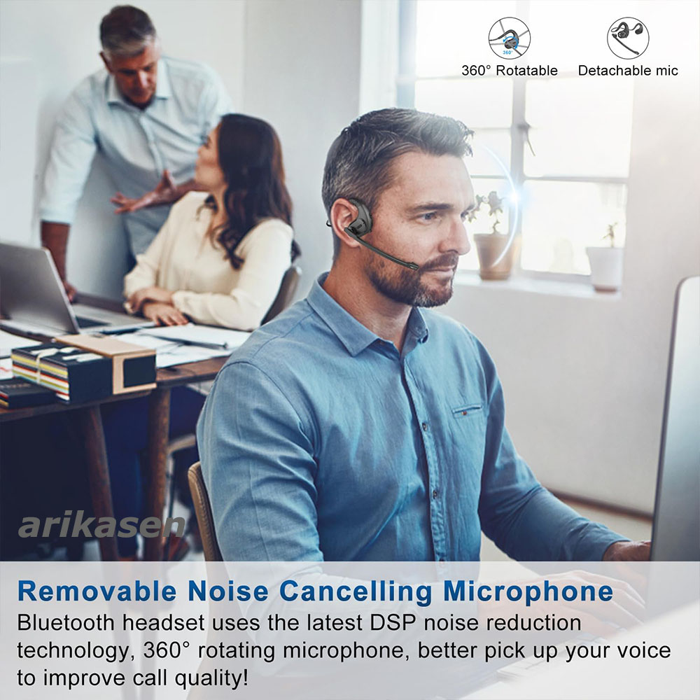 Wireless Bluetooth Headsets with Microphone Detachable Mute Button Open Ear Trucker Headphones for Cell Phones Business Office. 