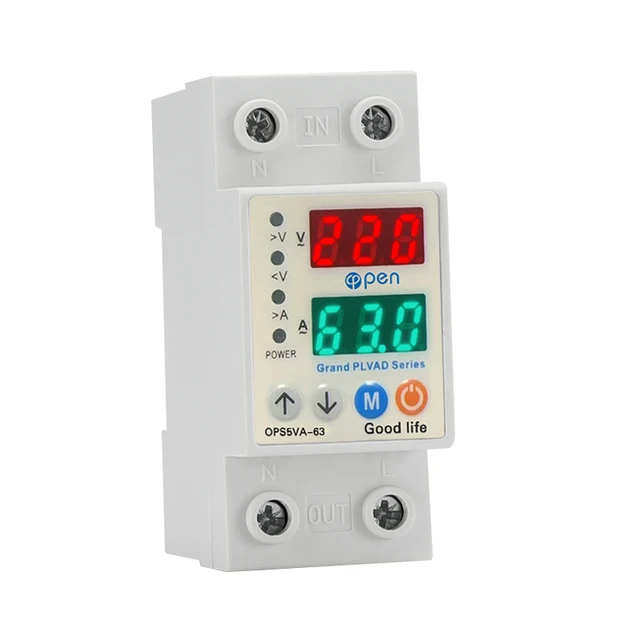 Adjustable over under voltage current protector 40A/63A- genuine open brand digital circuit breaker. 