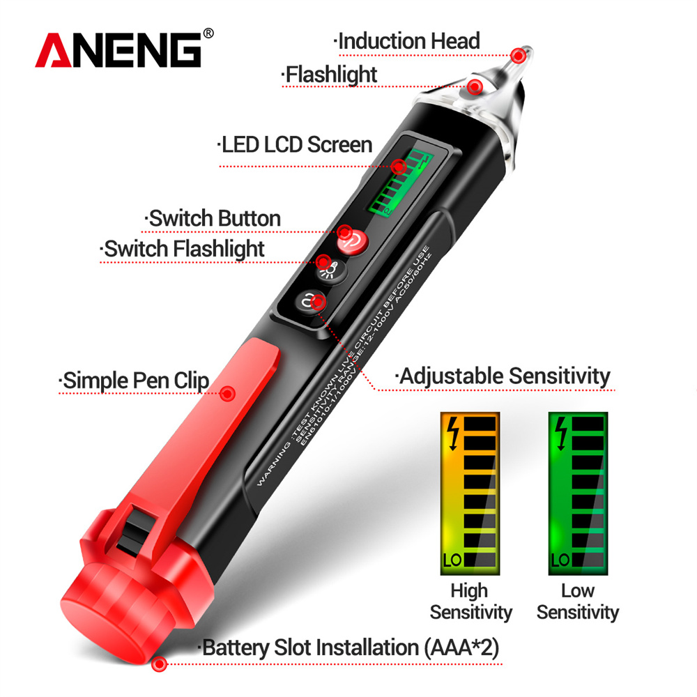 ANENG VC1010 Digital AC/DC Voltage Detectors Smart Non-Contact Tester Pen Meter 12-1000V Current Electric Sensor Test Pencil. 
