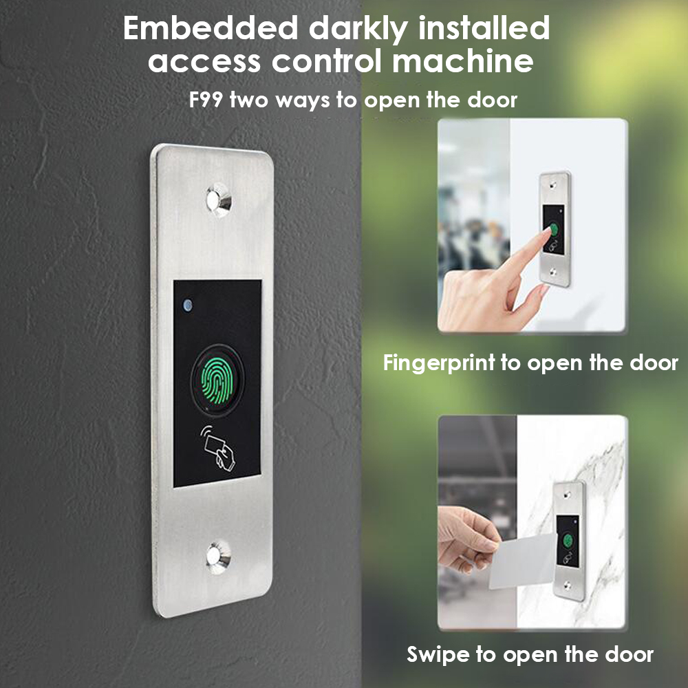 lP66 Waterproof Metal Embedded Access Control Machine RFID 125KHZ Induction Fingerprint Access Control All-in Machine. 